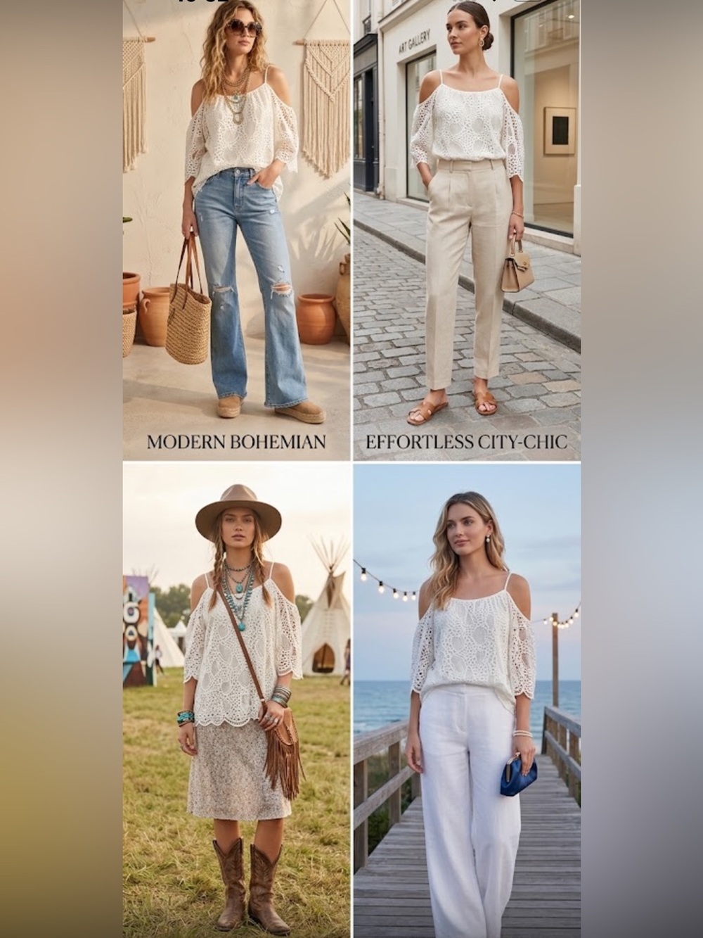 Vince Camuto Ivory Lace Cold-Shoulder Camisole Romantic Vacationcore Feminine